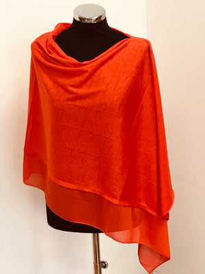 Orange Lightweight Wool Blend Poncho