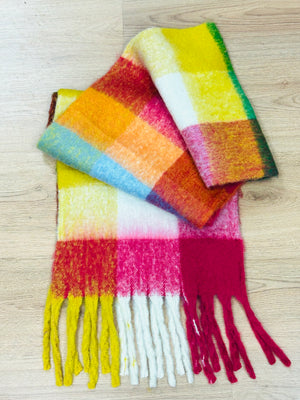 Bold Check Chunky Scarf with Tassels
