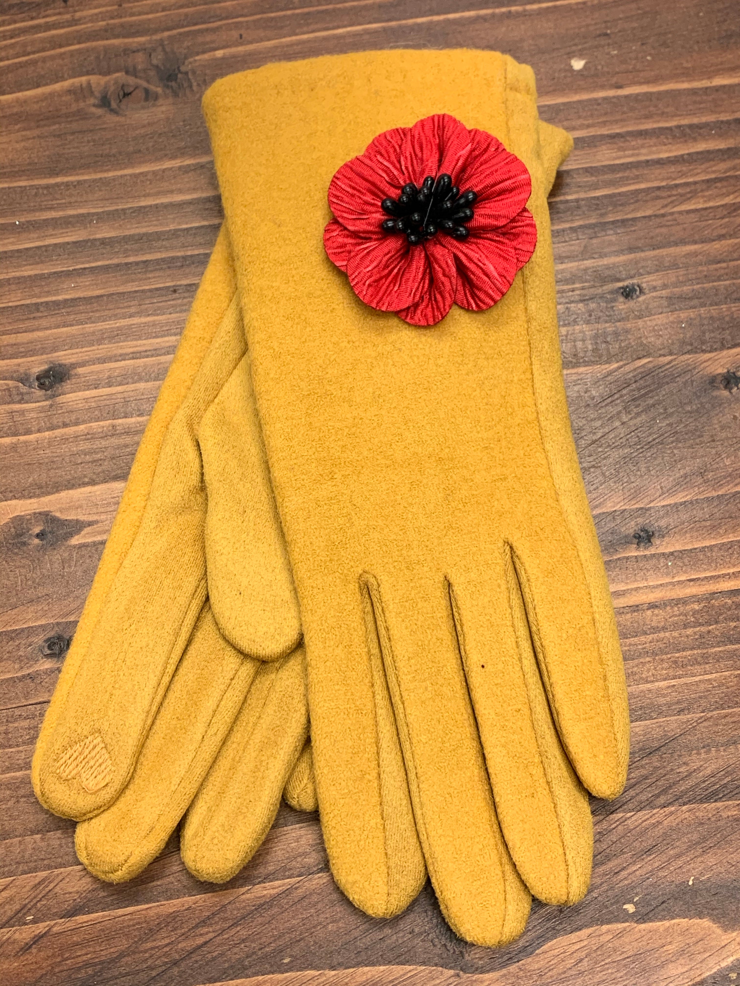 Poppy Gloves with Beaded 3D Poppy Detail