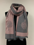 Tree of Life Cashmere Mix Reversible Scarf with Contrast Border