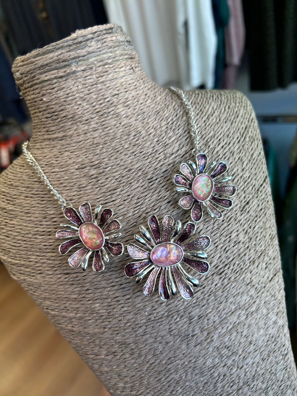 Purple Daisy Necklace & Earrings Set