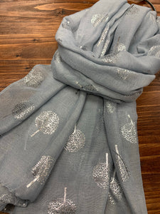 Silver Grey Mulberry Tree Of Life Glitter Scarf