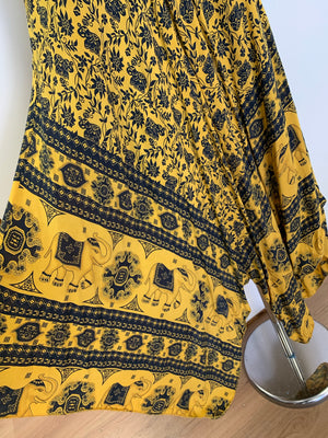 Classic Handkerchief Style Maxi Dress - Navy Elephant Print