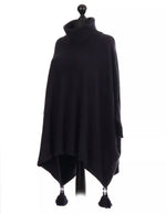 Oversized Cowl Neck Poncho Jumper with Tassels